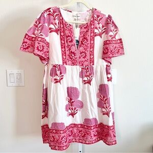 Sohana Pink, Red and White Flutter Sleeve Mini Sundress